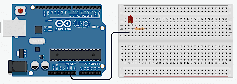 Схема подключения светодиода к макетной плате
