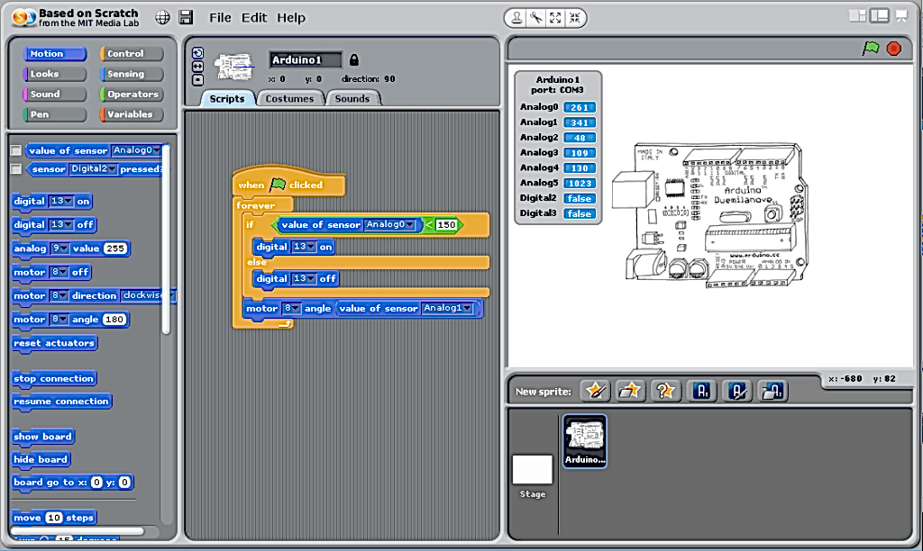 S4A Экран scratch for arduino