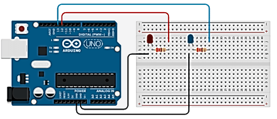 Схема подключения светодиодов проекта Мигалка